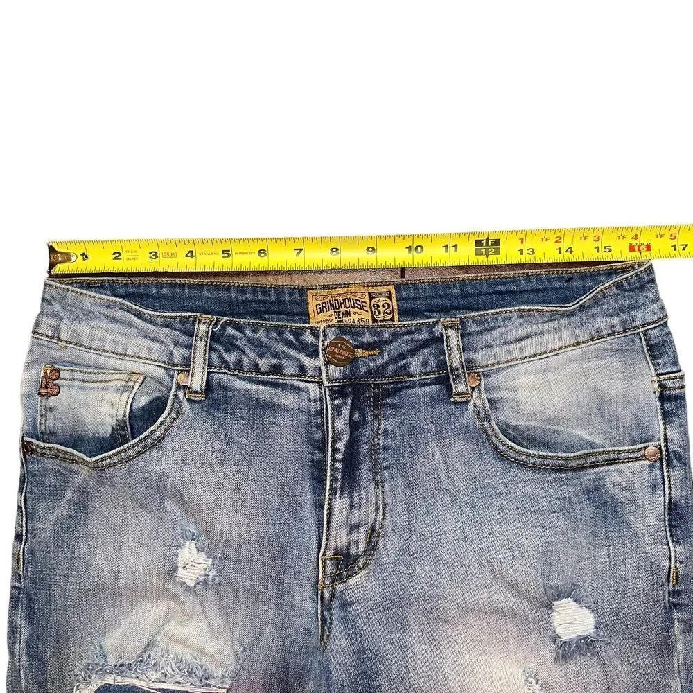 Men's Grindhouse Destroyed Bleach Denim Jeans Size 32 Lt‎ Wash Straight Stretch